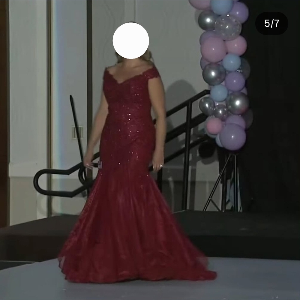 Sherri Hill Burgundy Off-Shoulder Prom Dress